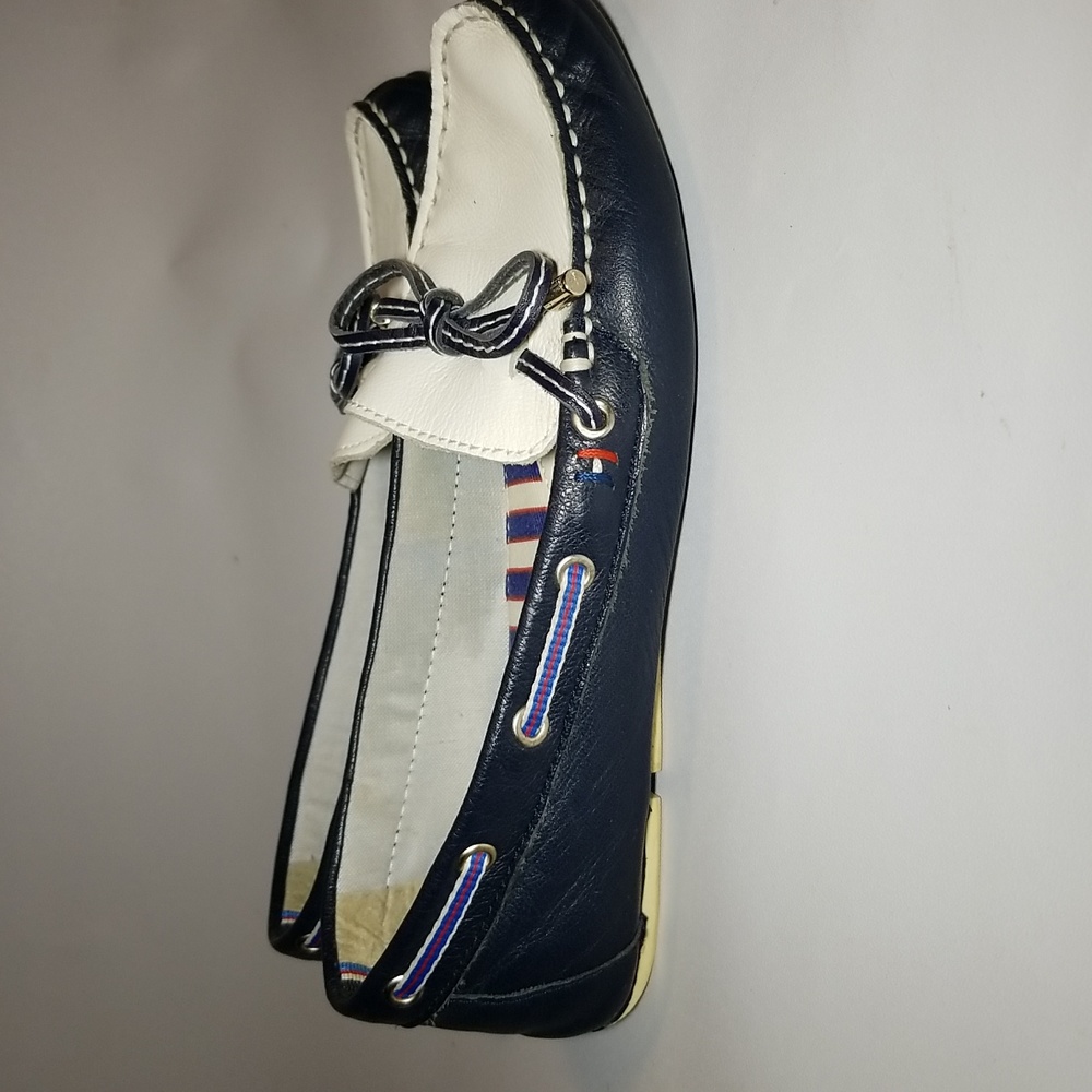 Leather flats,boat shoe,loafer,white blue. - Picture 2 of 10